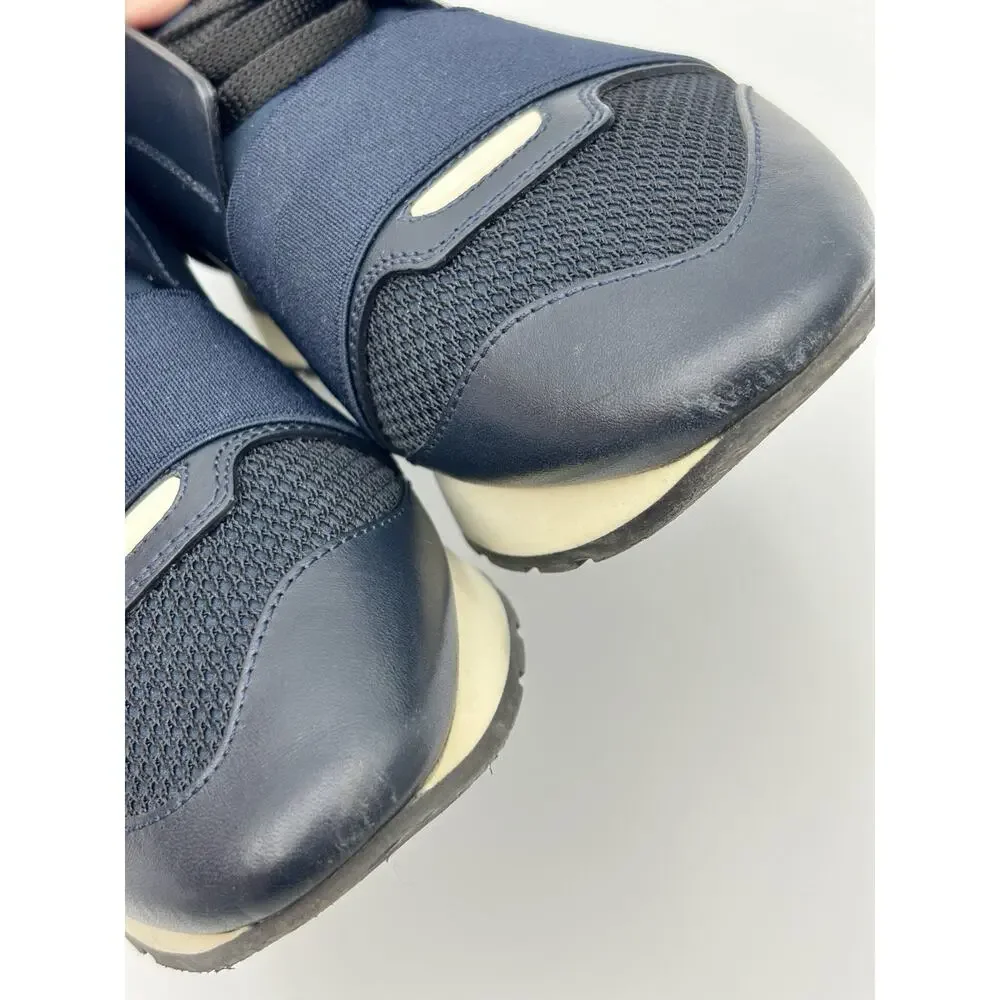 Authentic Balenciaga Race Runner Sneakers Navy Blue Black Elastic Size 8 38